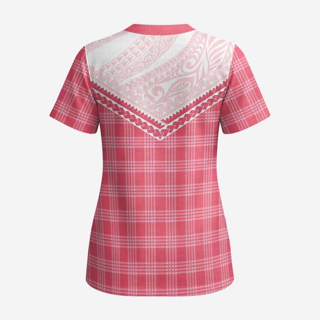 Aloha Hawaii Cowboys Paniolo Scrub Top Rose Palaka - Polynesian Pride