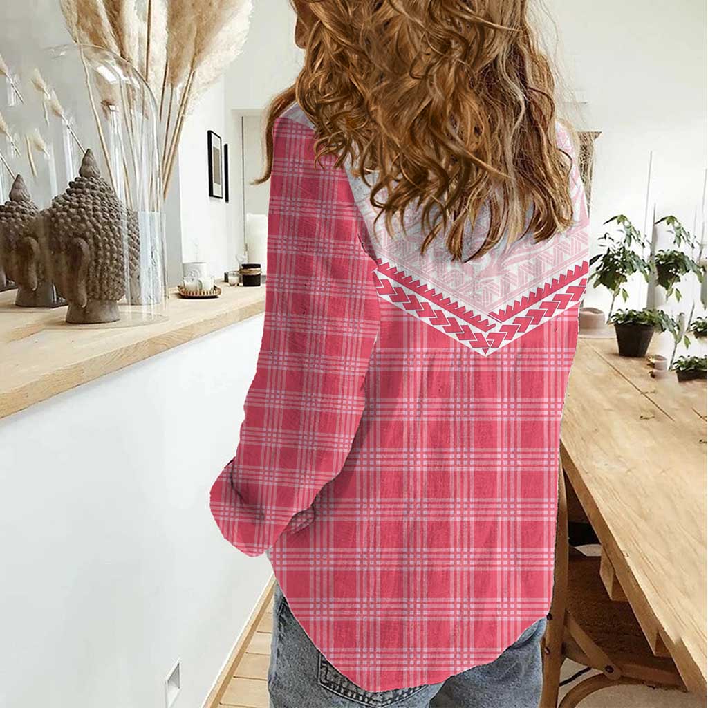 Aloha Hawaii Cowboys Paniolo Women Casual Shirt Rose Palaka - Polynesian Pride