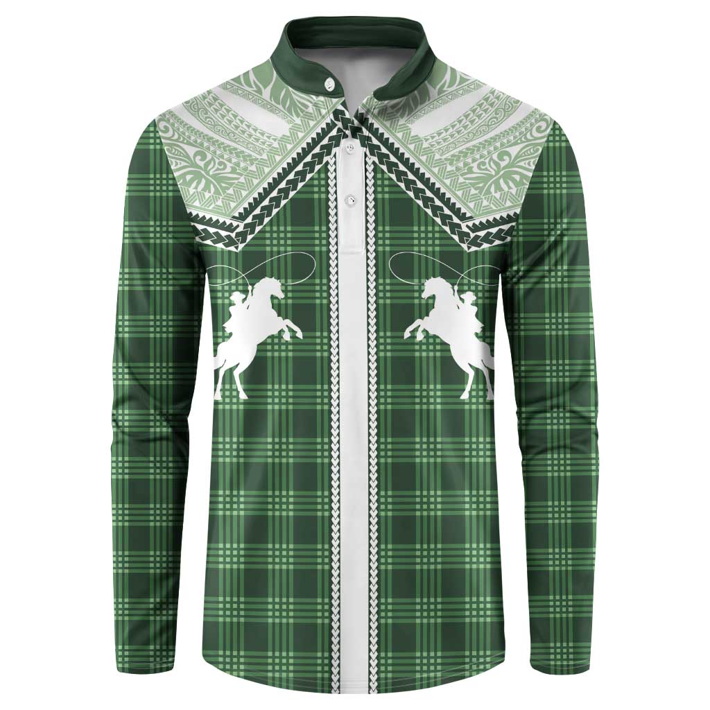 Aloha Hawaii Cowboys Paniolo Button Sweatshirt Forest Green Palaka - Polynesian Pride