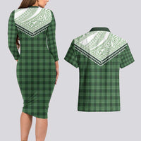 Aloha Hawaii Cowboys Paniolo Couples Matching Long Sleeve Bodycon Dress and Hawaiian Shirt Forest Green Palaka - Polynesian Pride