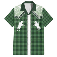 Aloha Hawaii Cowboys Paniolo Family Matching Off The Shoulder Long Sleeve Dress and Hawaiian Shirt Forest Green Palaka - Polynesian Pride