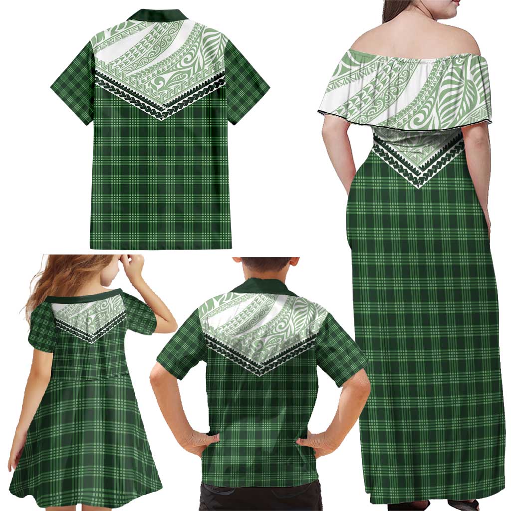 Aloha Hawaii Cowboys Paniolo Family Matching Off Shoulder Maxi Dress and Hawaiian Shirt Forest Green Palaka - Polynesian Pride