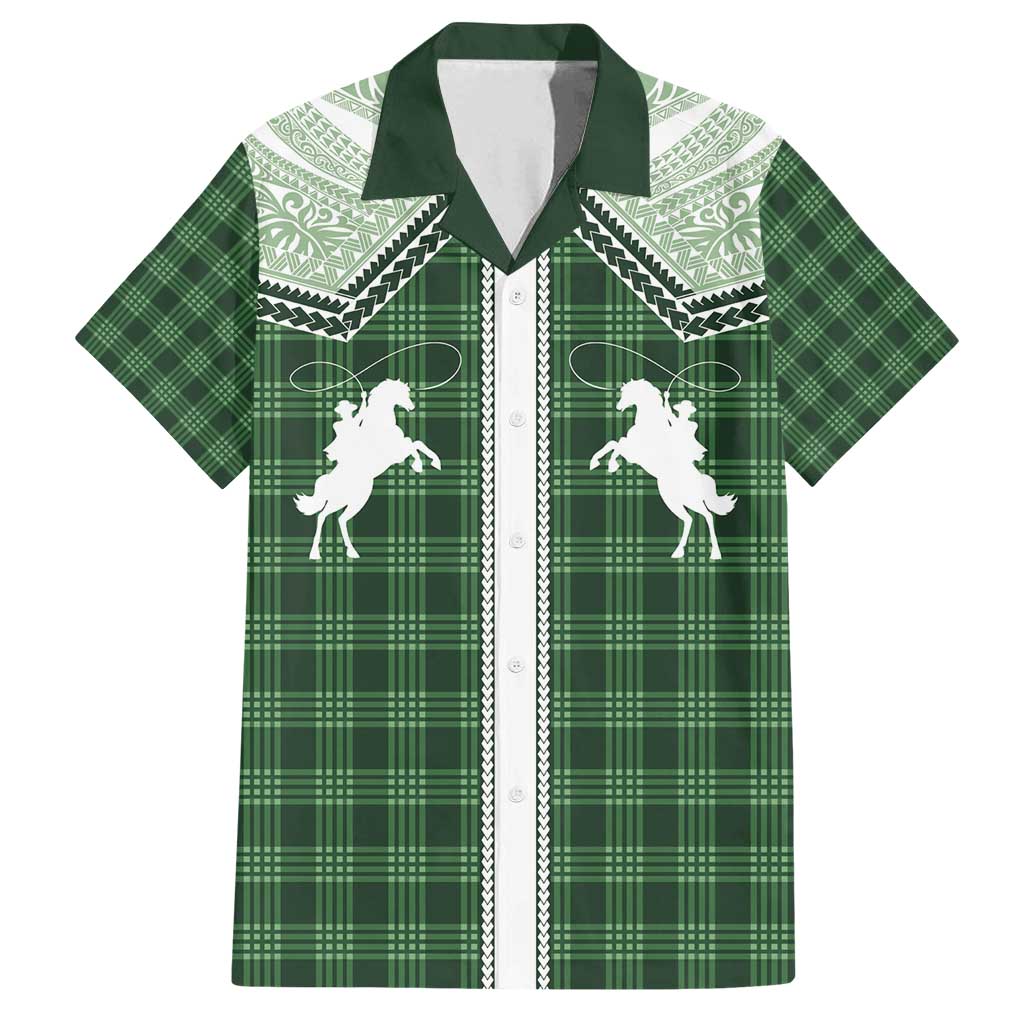 Aloha Hawaii Cowboys Paniolo Family Matching Summer Maxi Dress and Hawaiian Shirt Forest Green Palaka - Polynesian Pride