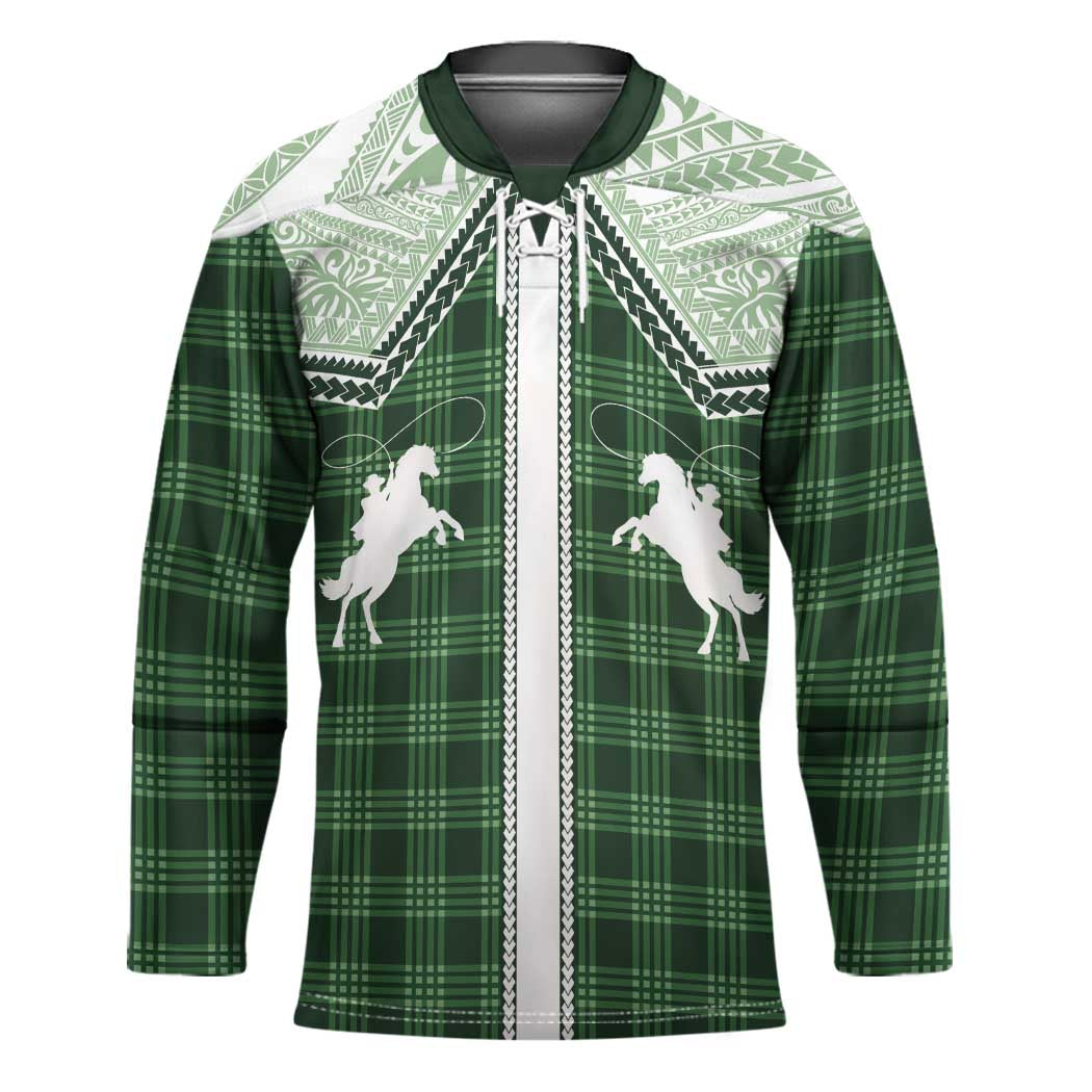 Aloha Hawaii Cowboys Paniolo Hockey Jersey Forest Green Palaka - Polynesian Pride