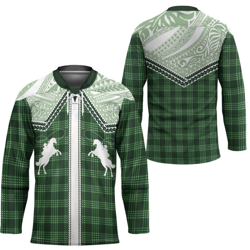 Aloha Hawaii Cowboys Paniolo Hockey Jersey Forest Green Palaka - Polynesian Pride