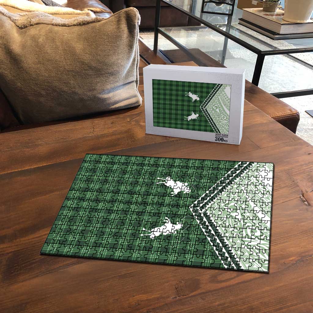 Aloha Hawaii Cowboys Paniolo Puzzle Forest Green Palaka - Polynesian Pride