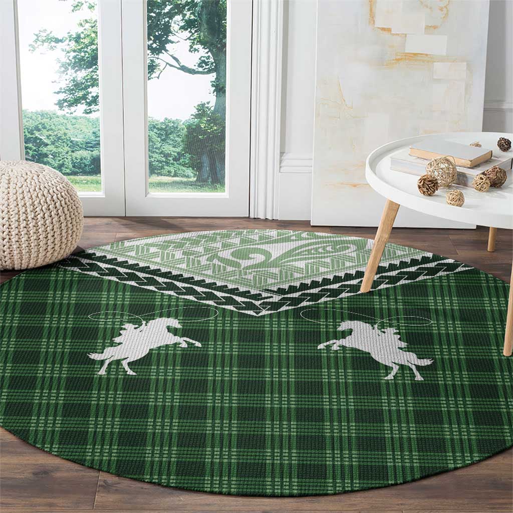 Aloha Hawaii Cowboys Paniolo Round Carpet Forest Green Palaka - Polynesian Pride