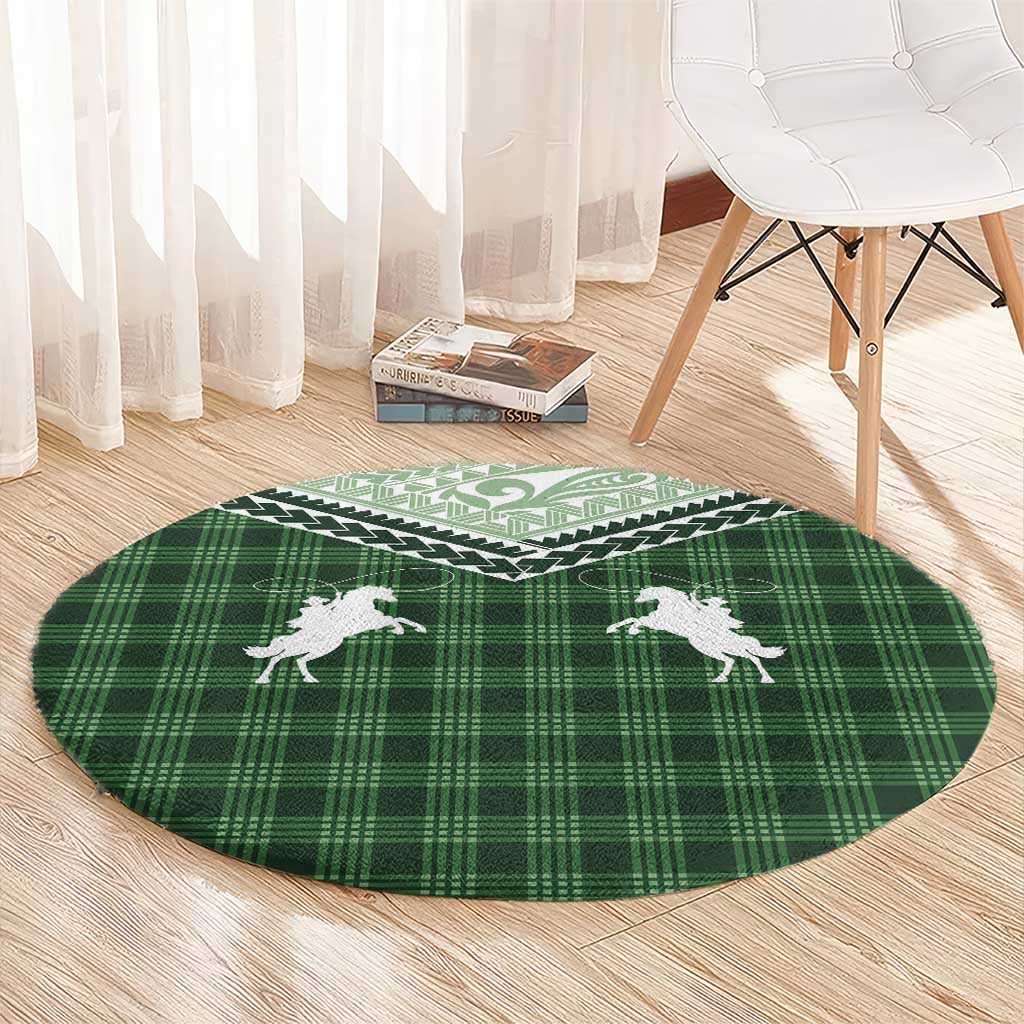 Aloha Hawaii Cowboys Paniolo Round Carpet Forest Green Palaka - Polynesian Pride