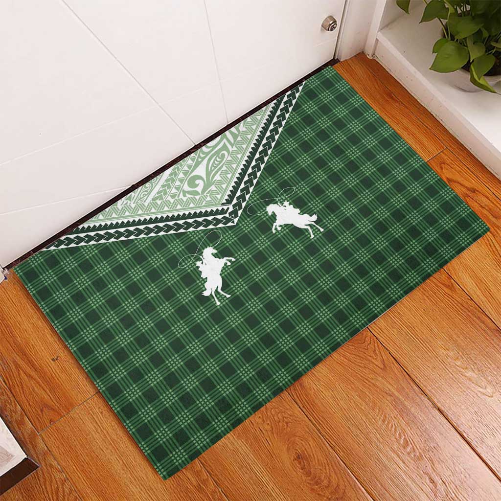 Aloha Hawaii Cowboys Paniolo Rubber Doormat Forest Green Palaka - Polynesian Pride