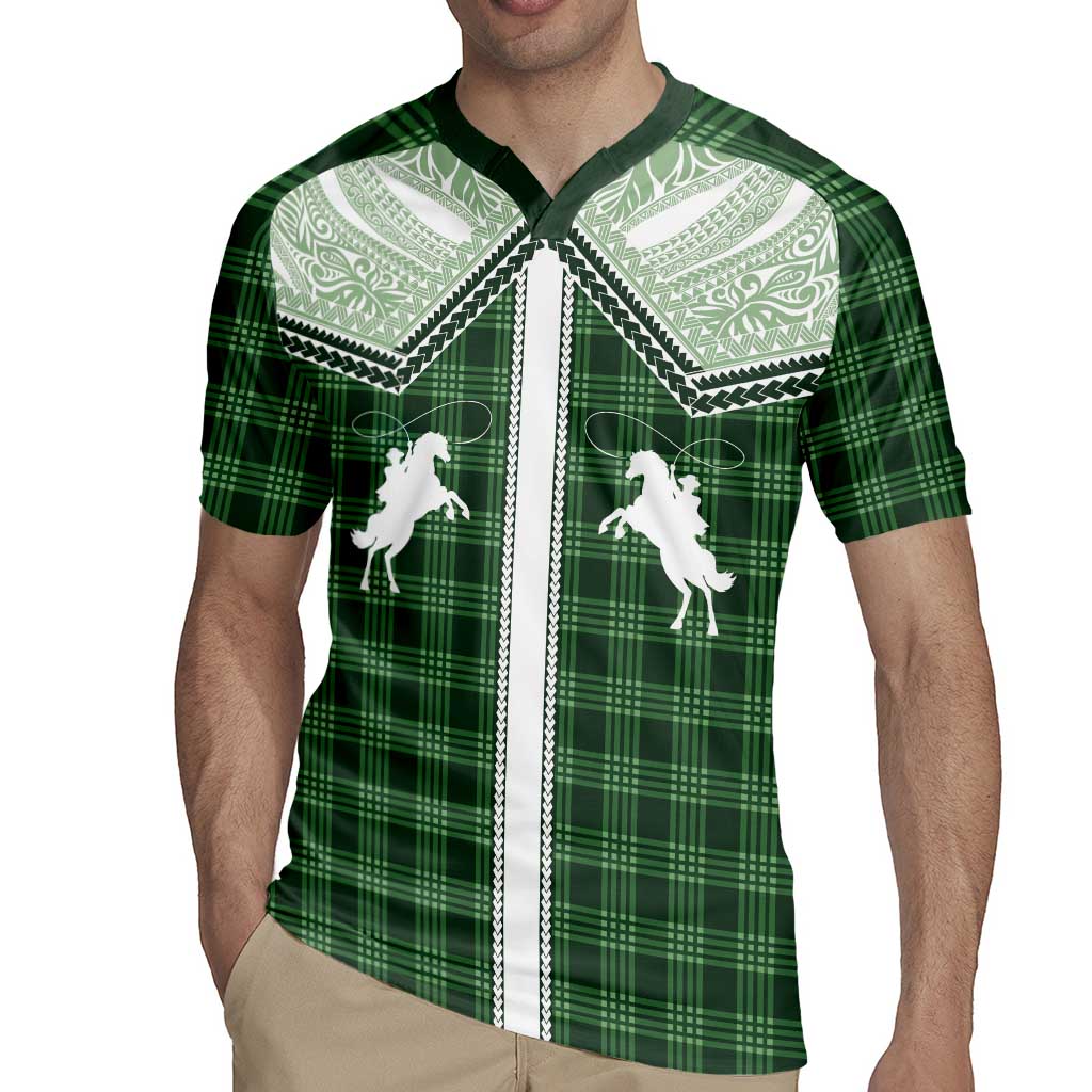 Aloha Hawaii Cowboys Paniolo Rugby Jersey Forest Green Palaka - Polynesian Pride