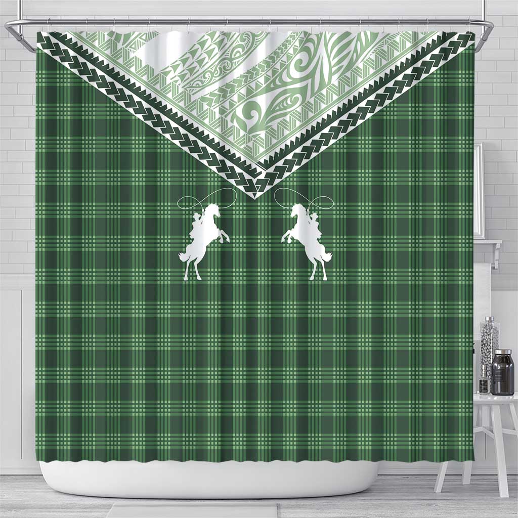 Aloha Hawaii Cowboys Paniolo Shower Curtain Forest Green Palaka - Polynesian Pride