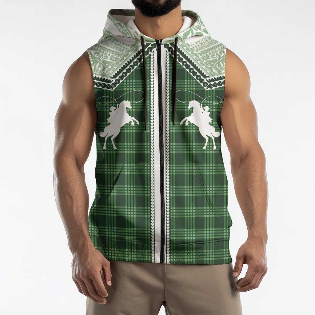Aloha Hawaii Cowboys Paniolo Sleeveless Zip Hoodie Forest Green Palaka LT7 - Polynesian Pride