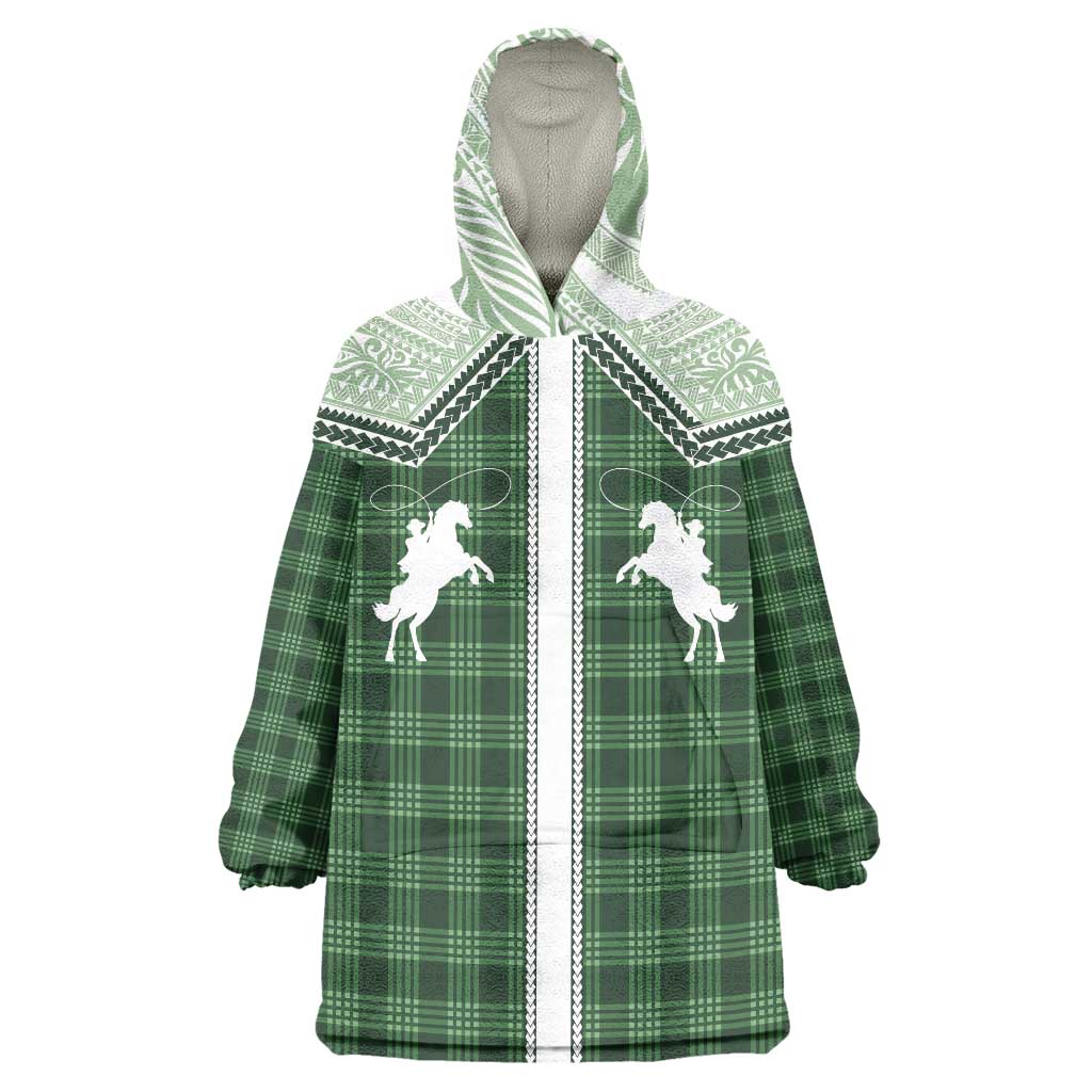 Aloha Hawaii Cowboys Paniolo Wearable Blanket Hoodie Forest Green Palaka - Polynesian Pride