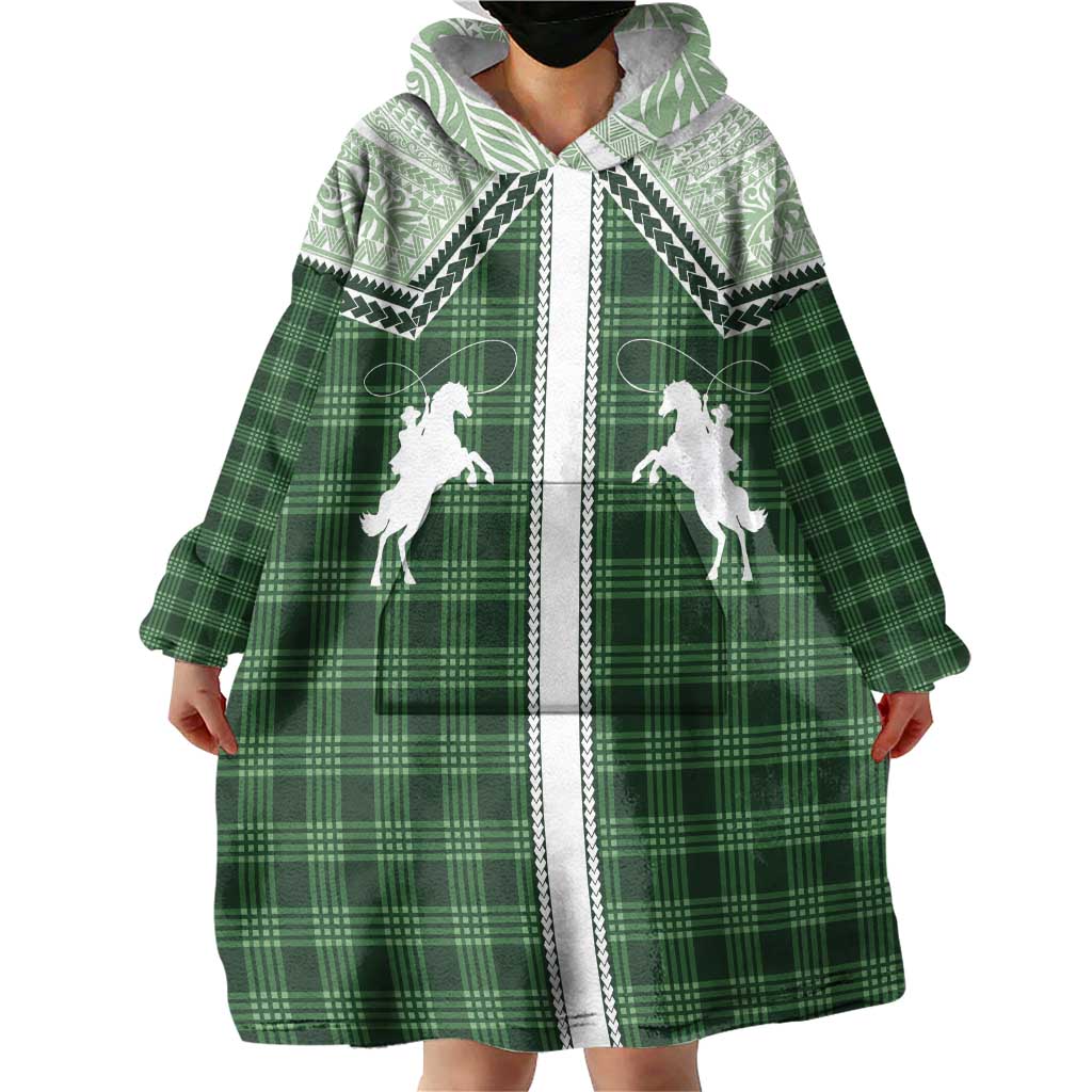 Aloha Hawaii Cowboys Paniolo Wearable Blanket Hoodie Forest Green Palaka - Polynesian Pride