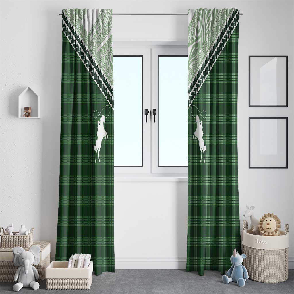 Aloha Hawaii Cowboys Paniolo Window Curtain Forest Green Palaka - Polynesian Pride