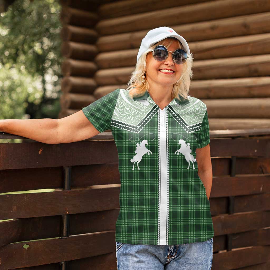 Aloha Hawaii Cowboys Paniolo Women Polo Shirt Forest Green Palaka - Polynesian Pride
