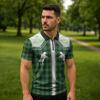 Aloha Hawaii Cowboys Paniolo Zipper Polo Shirt Forest Green Palaka - Polynesian Pride