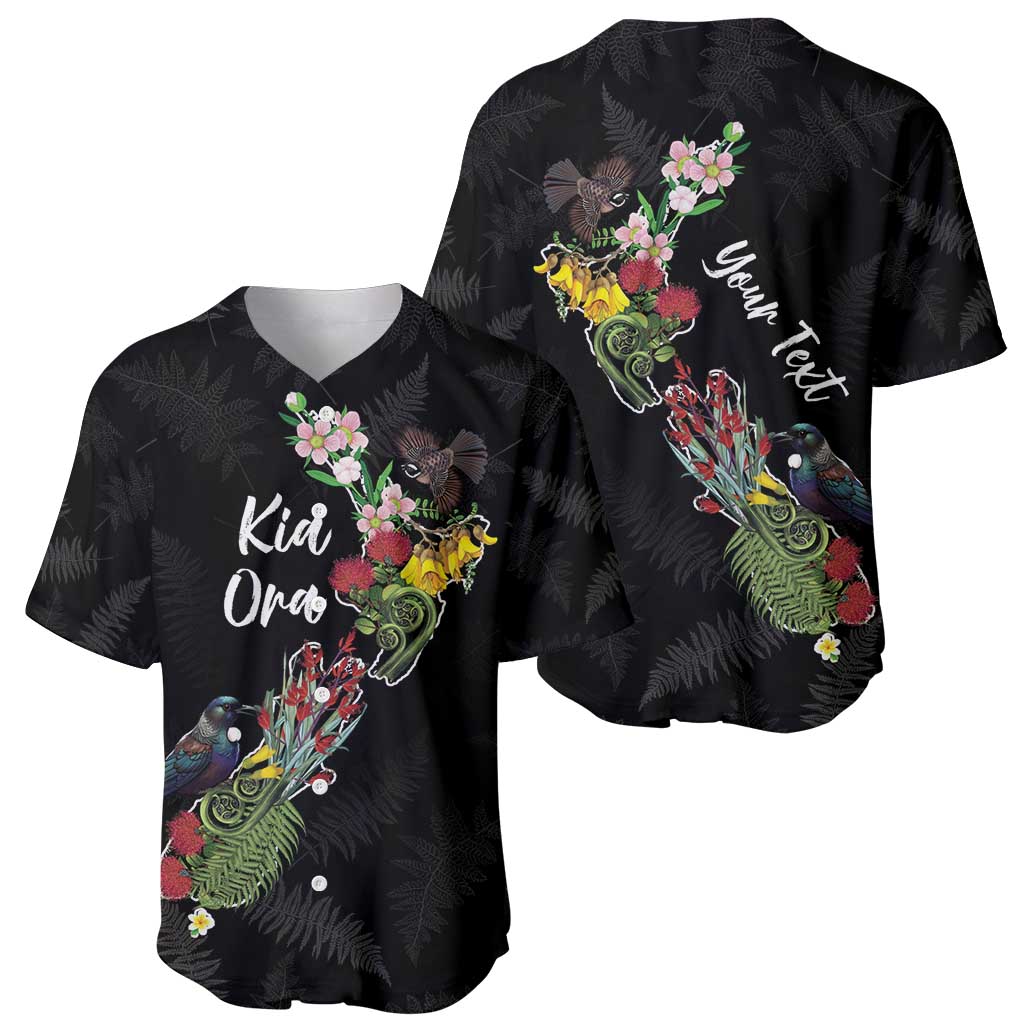 Kia Ora New Zealand Floral Personalized Baseball Jersey Black - Polynesian Pride