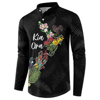 Kia Ora New Zealand Floral Personalized Button Sweatshirt Black - Polynesian Pride