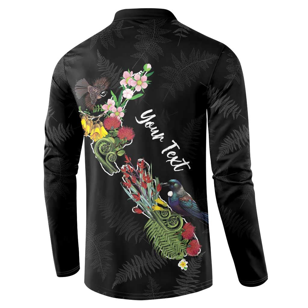 Kia Ora New Zealand Floral Personalized Button Sweatshirt Black - Polynesian Pride