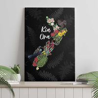 Kia Ora New Zealand Floral Canvas Wall Art Black - Polynesian Pride