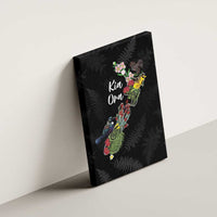 Kia Ora New Zealand Floral Canvas Wall Art Black - Polynesian Pride