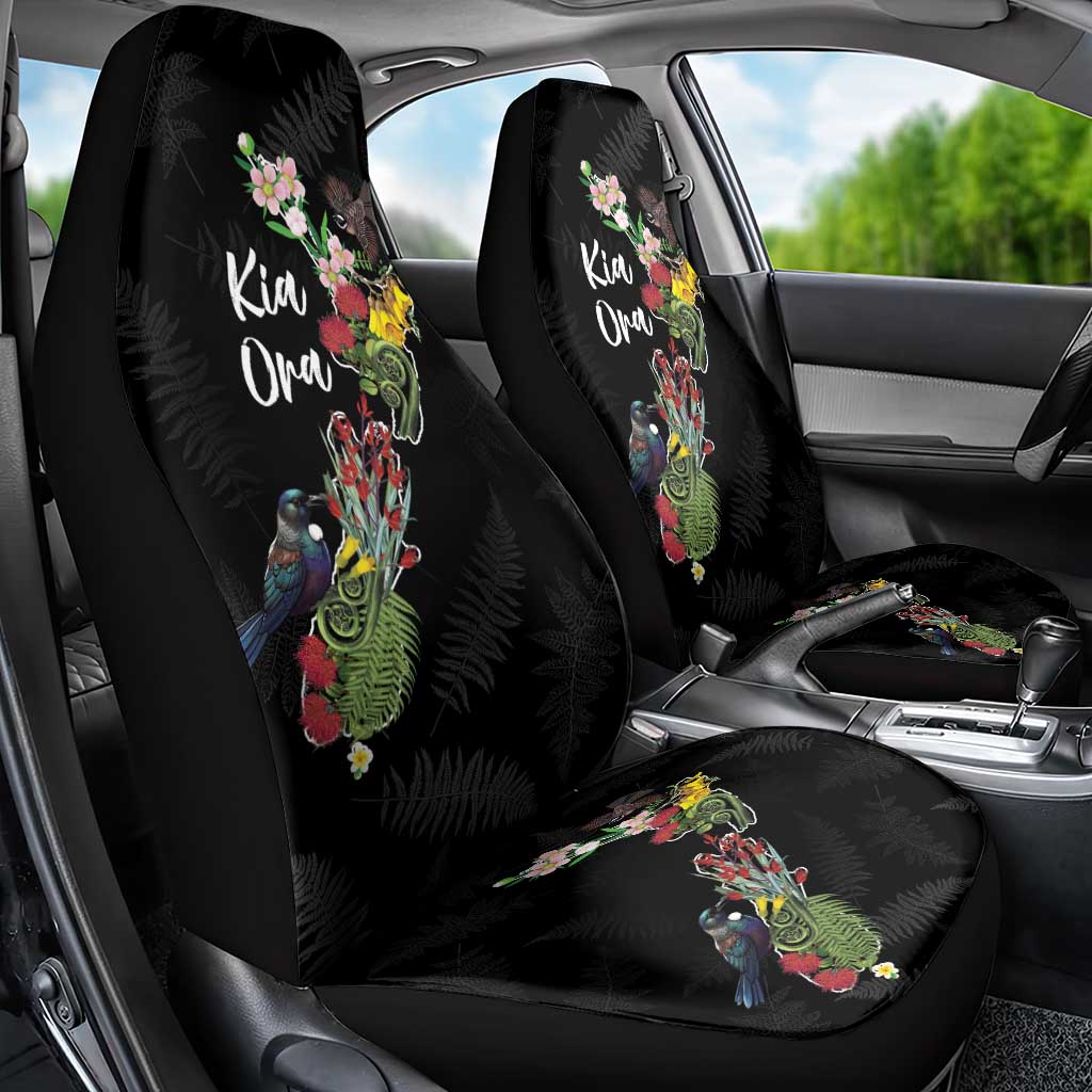 Kia Ora New Zealand Floral Car Seat Cover Black - Polynesian Pride