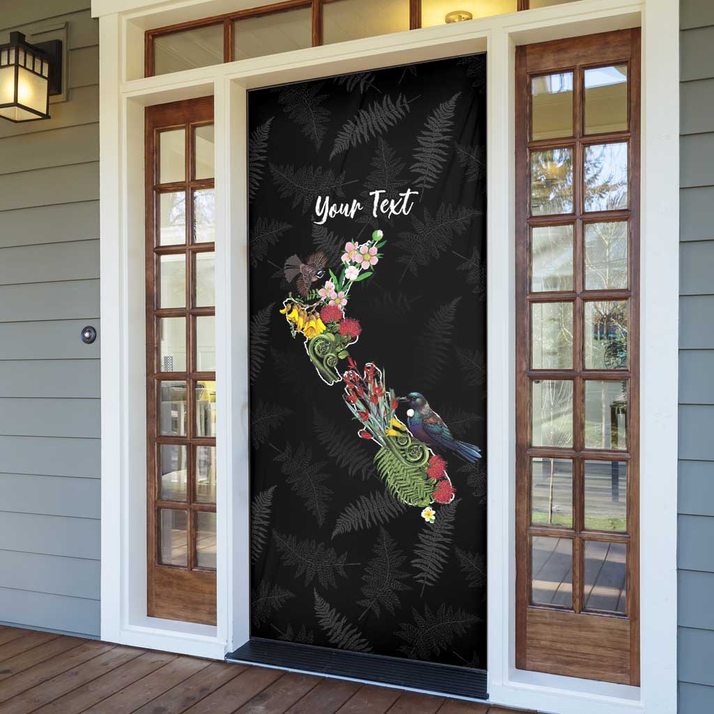 Kia Ora New Zealand Floral Personalized Door Cover Black - Polynesian Pride