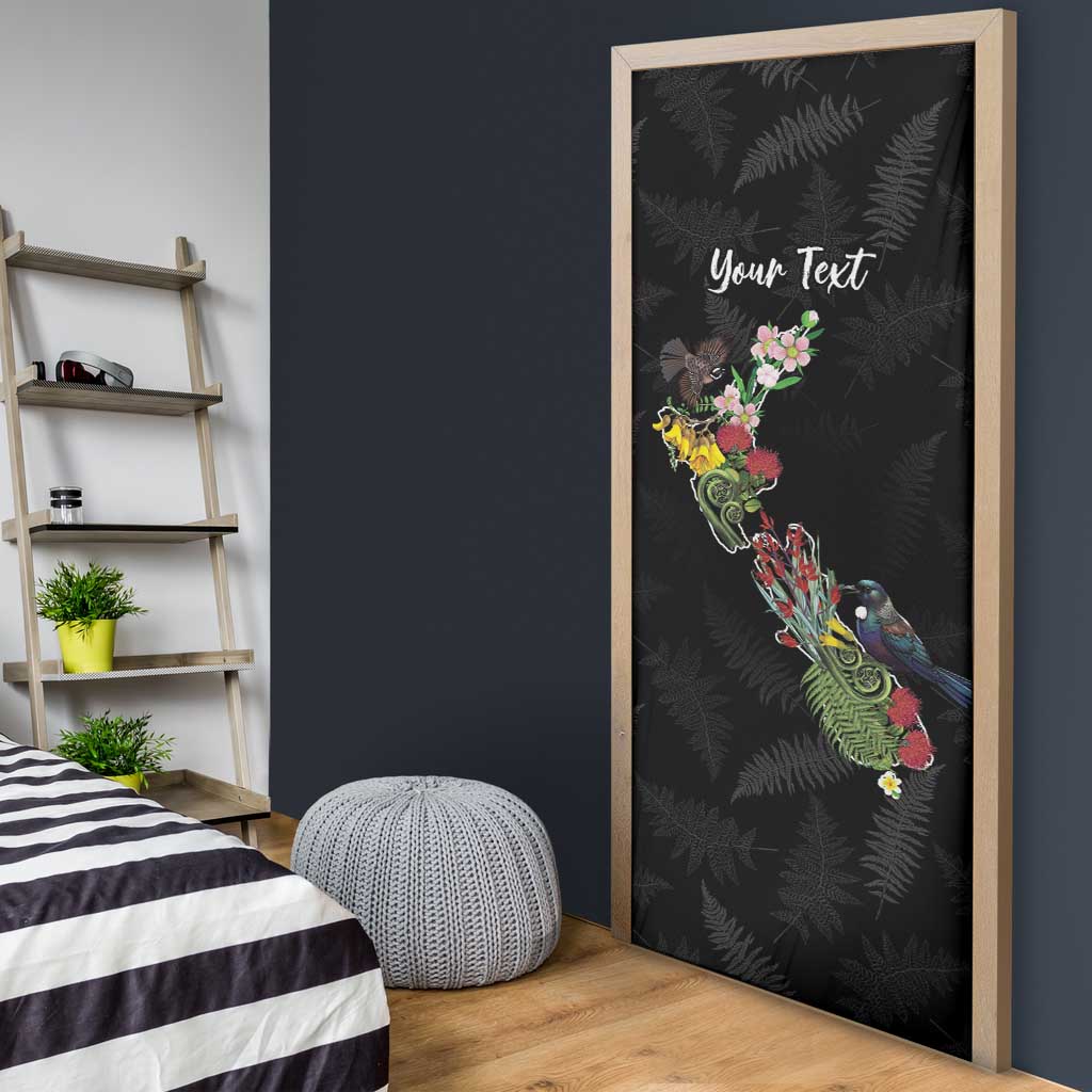 Kia Ora New Zealand Floral Personalized Door Cover Black - Polynesian Pride