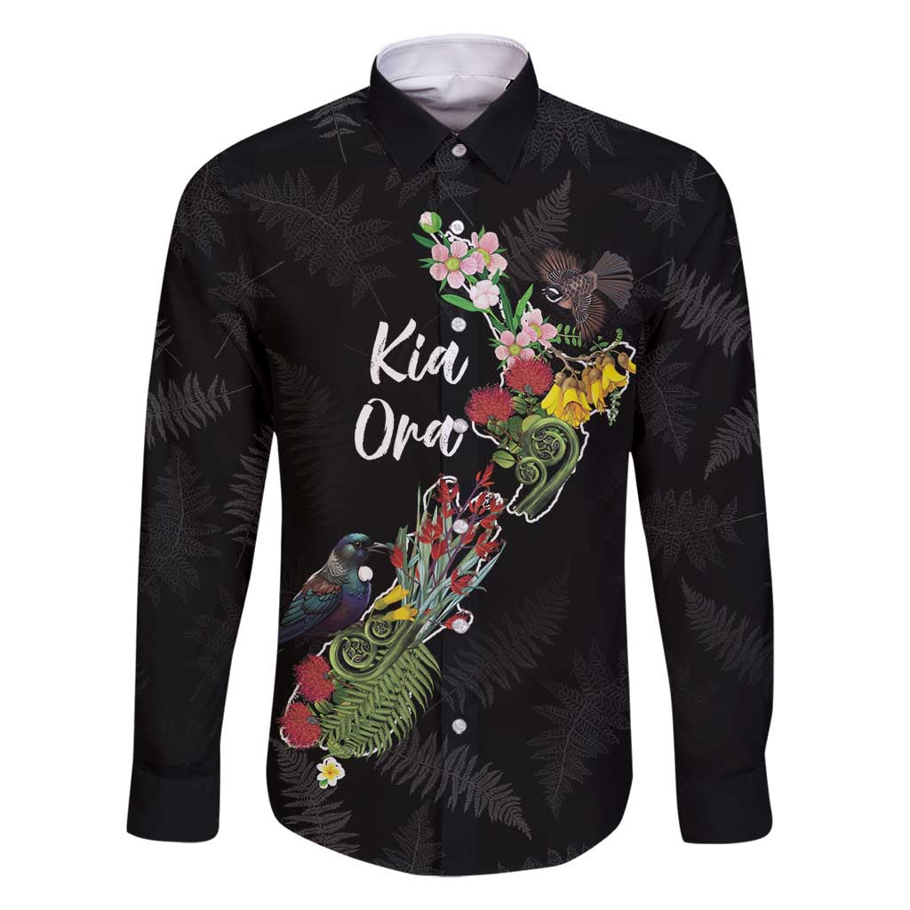 Kia Ora New Zealand Floral Personalized Family Matching Off Shoulder Short Dress and Hawaiian Shirt Black - Polynesian Pride
