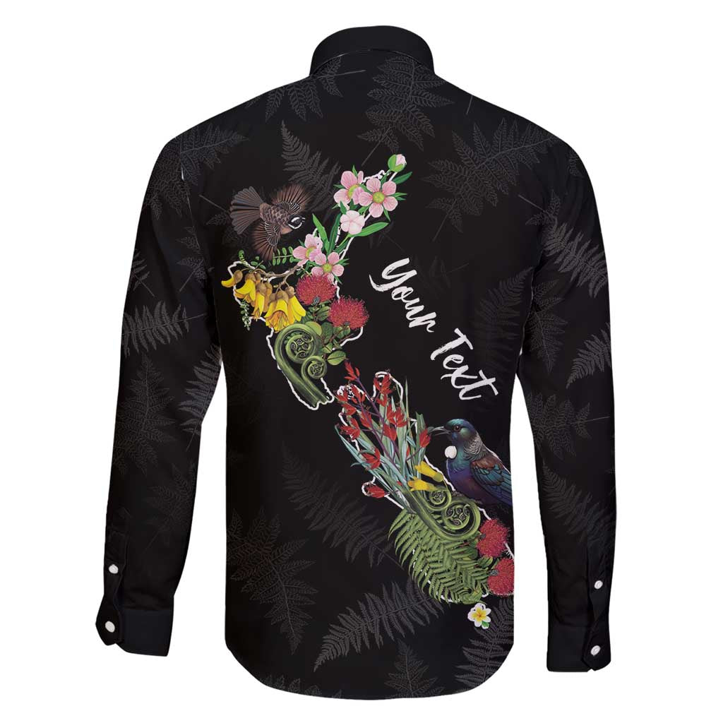 Kia Ora New Zealand Floral Personalized Family Matching Short Sleeve Bodycon Dress and Hawaiian Shirt Black - Polynesian Pride