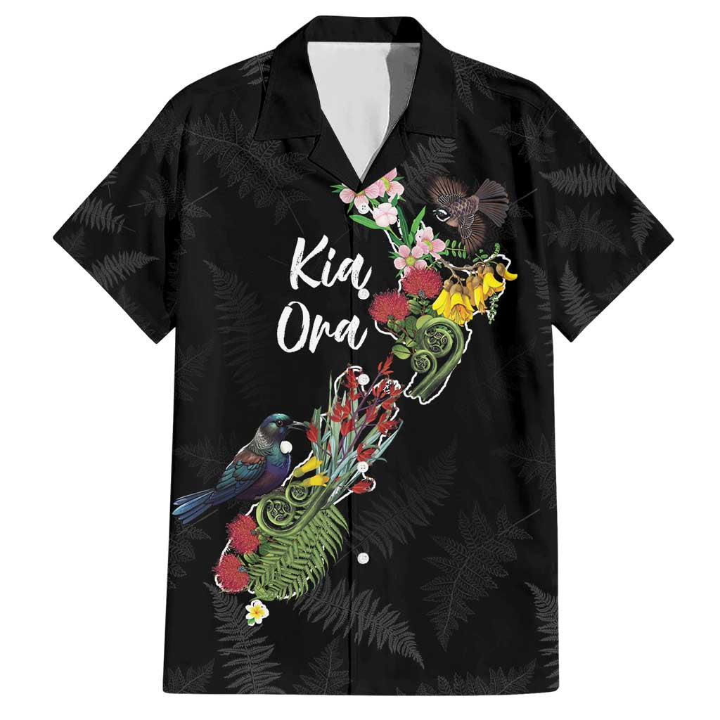 Kia Ora New Zealand Floral Personalized Hawaiian Shirt Black - Polynesian Pride