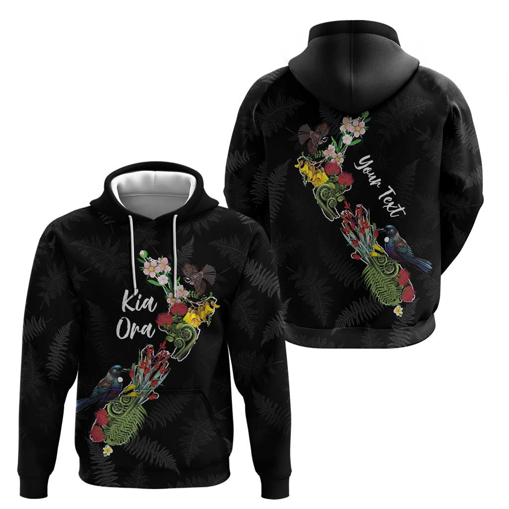 Kia Ora New Zealand Floral Personalized Hoodie Black - Polynesian Pride