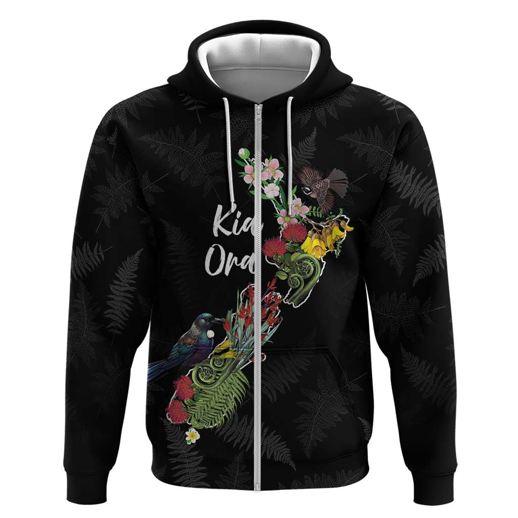 Kia Ora New Zealand Floral Personalized Hoodie Black - Polynesian Pride