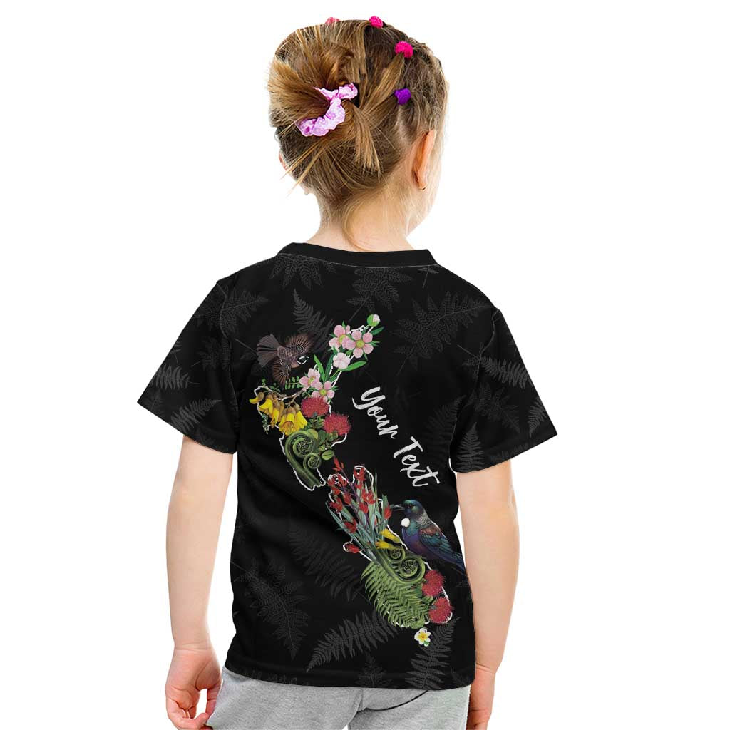 Kia Ora New Zealand Floral Personalized Kid T Shirt Black - Polynesian Pride