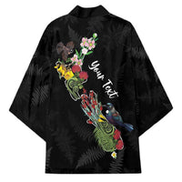 Kia Ora New Zealand Floral Personalized Kimono Black - Polynesian Pride