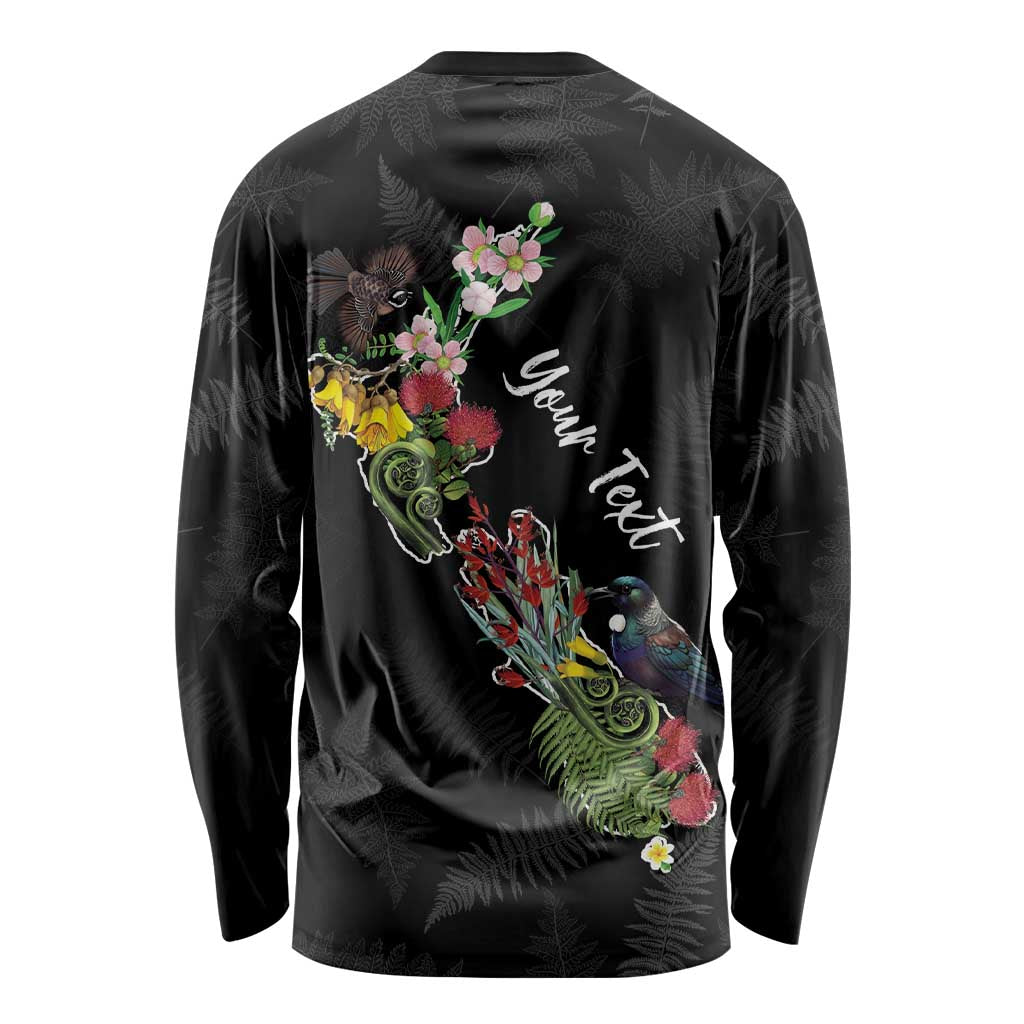 Kia Ora New Zealand Floral Personalized Long Sleeve Shirt Black - Polynesian Pride