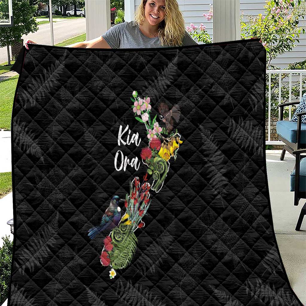 Kia Ora New Zealand Floral Quilt Black - Polynesian Pride