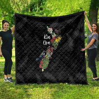 Kia Ora New Zealand Floral Quilt Black - Polynesian Pride