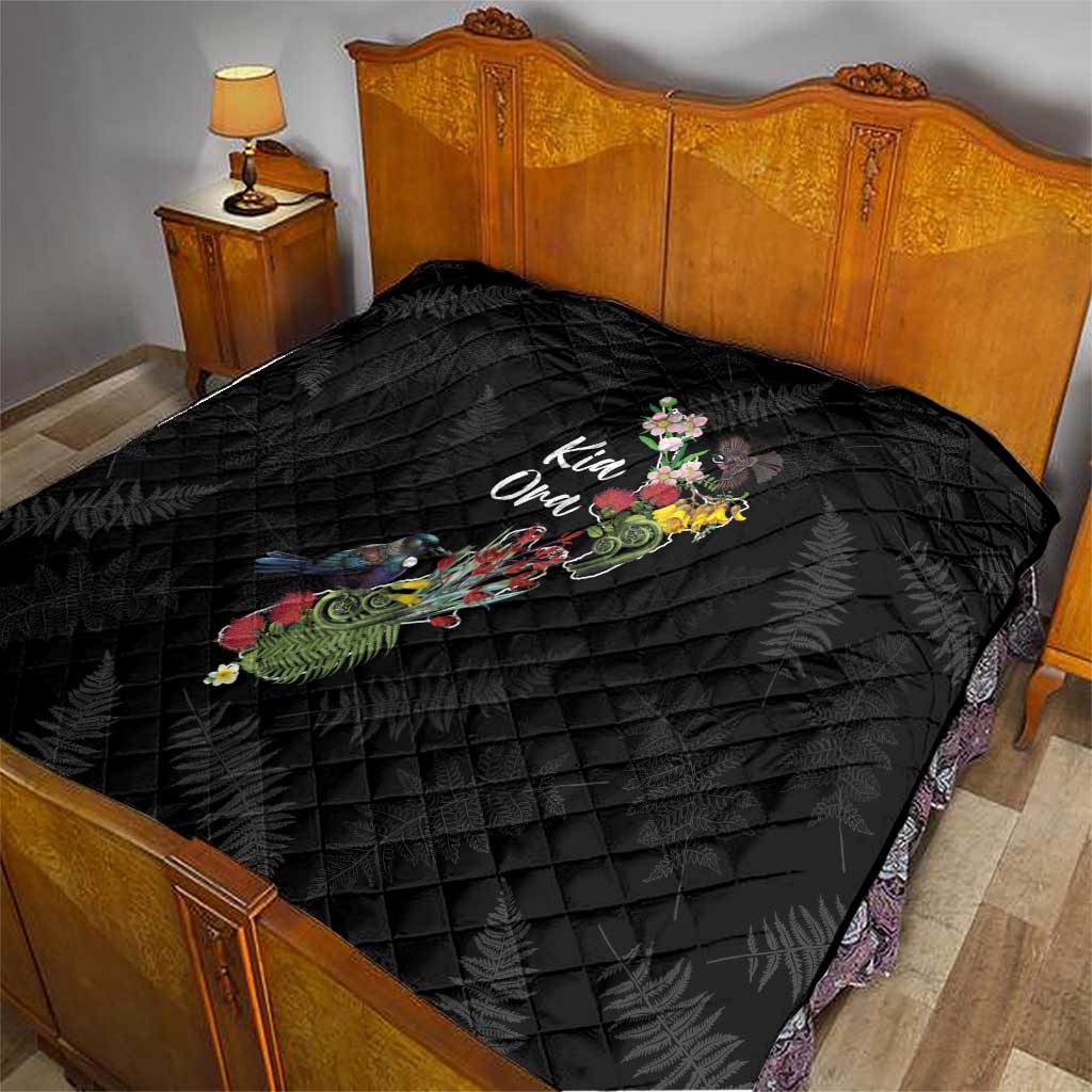 Kia Ora New Zealand Floral Quilt Black - Polynesian Pride