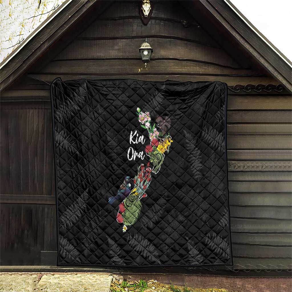Kia Ora New Zealand Floral Quilt Black - Polynesian Pride