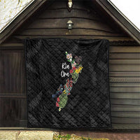 Kia Ora New Zealand Floral Quilt Black - Polynesian Pride
