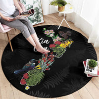 Kia Ora New Zealand Floral Round Carpet Black - Polynesian Pride