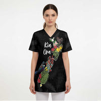 Kia Ora New Zealand Floral Personalized Scrub Top Black - Polynesian Pride