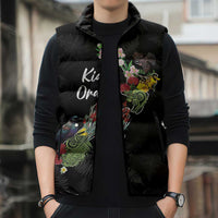 Kia Ora New Zealand Floral Personalized Sleeveless Puffer Jacket Black - Polynesian Pride
