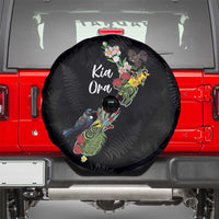 Kia Ora New Zealand Floral Spare Tire Cover Black - Polynesian Pride