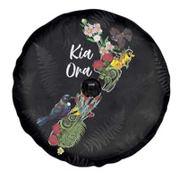 Kia Ora New Zealand Floral Spare Tire Cover Black - Polynesian Pride