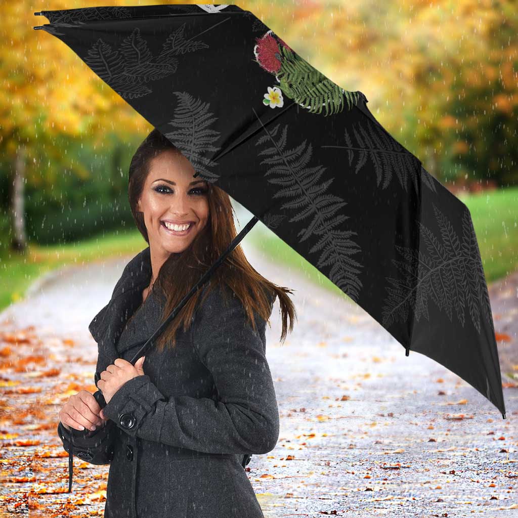 Kia Ora New Zealand Floral Umbrella Black - Polynesian Pride