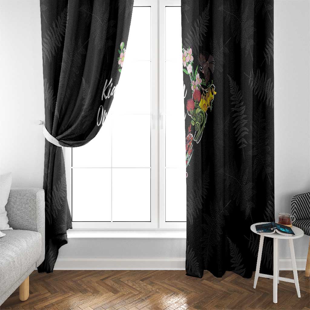 Kia Ora New Zealand Floral Window Curtain Black - Polynesian Pride