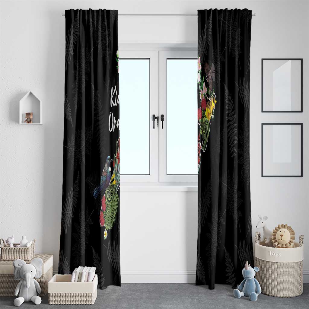 Kia Ora New Zealand Floral Window Curtain Black - Polynesian Pride